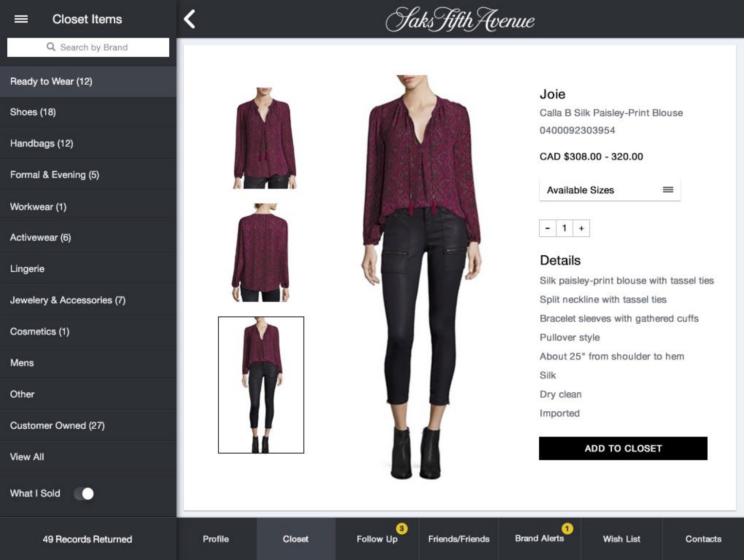 Saks Fifth Avenue CCA+ Tablet CRM